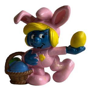 Smurfette 1982 Easter Bunny Suit Smurf Vintage‎ Figure PVC Toy Figurine Cake Top